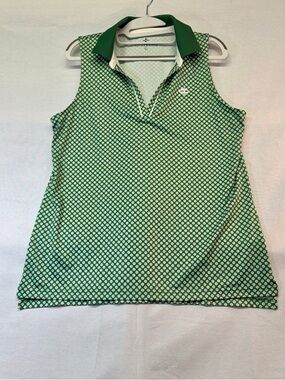 Tuckernuck Green Daisy Print Sleeveless Polo Tank size Large Tnuck